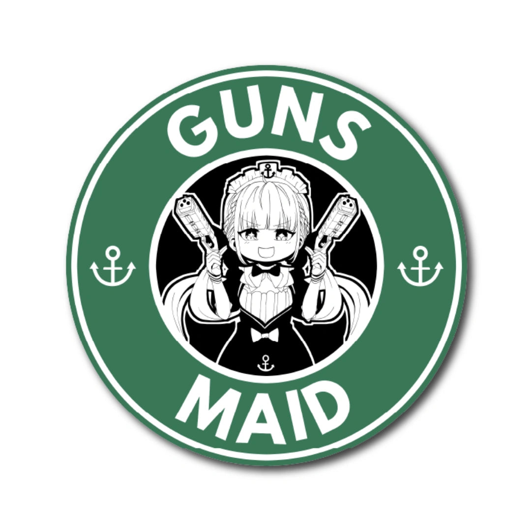 Custom sticker featuring Minato Aqua from Hololive making a parody version of a famous coffee brand.