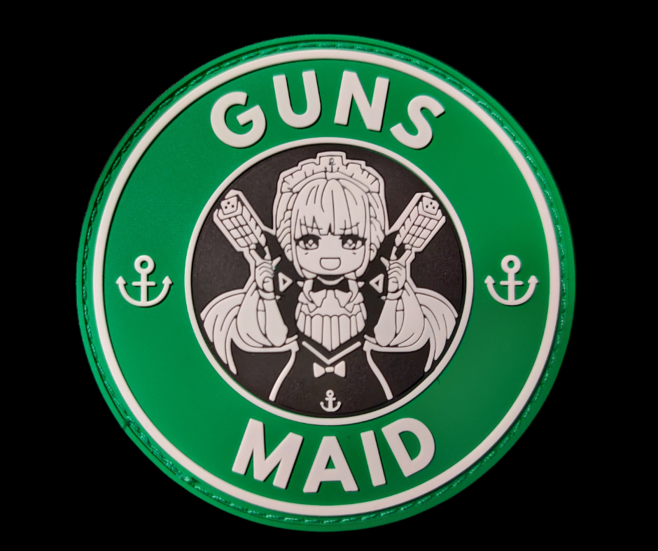 Custom Hololive patch of Minato Aqua as a maid with guns in parody design